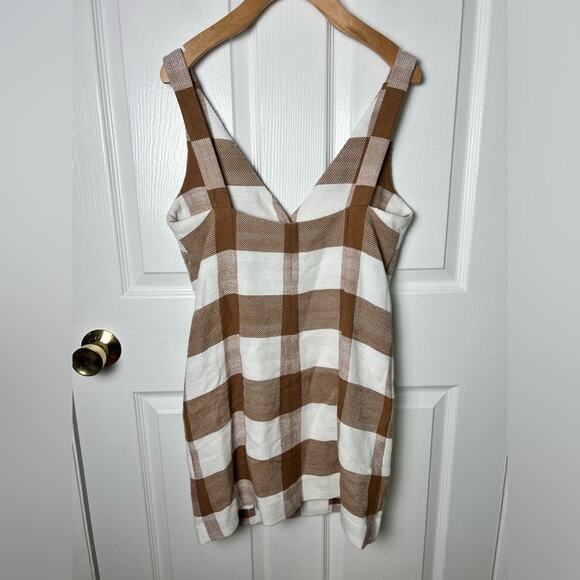 Staud Samuel Button Front Plaid Brown Mini Dress in Tobacco Gingham 0 - Picture 5 of 8